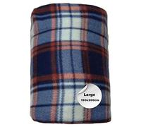 Tartan Check Double Size Large Fleece Blanket Throws, Soft Luxury Warm Tarten Blanket Double for Bed Couch & Sofa 150 x 200cm (Peach Blue Check)