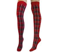 Tartan Check Pattern, Designer Over The Knee Socks, Girls Tartan Pattern Casual Over Knee Socks (Red)