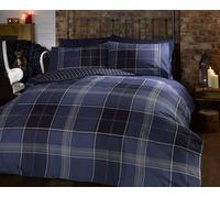 Tartan Check Stripe Reversible Duvet Set Single Double King Navy Blue