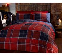 Tartan Check Stripe Reversible Duvet Set Single Double King Red