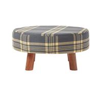 Tartan Check Tall and Flat Footstool with Wooden Legs