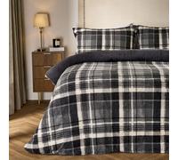 Tartan Check Teddy Fleece Thermal Duvet Cover Bedding Set OHS Charcoal Double