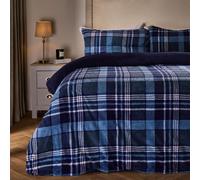Tartan Check Teddy Fleece Thermal Duvet Cover Bedding Set OHS Navy Double