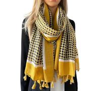 Tartan Checked Shawl Scarf for Women - Oversized Wrap With Diamond Print and Large Tassels - Ladies Scarves, Colour Block, Womens Gifts (Yellow)