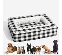 Tartan Cozy Dog Anti-Anxiety Calming Bed, Festive Classic Tartan Cozy Dog Anti-Anxiety Calming Bed, Orthopedic Dog Bed, Self Heating Dog And Cat Pad For Large Medium Small Pet(Black,M)