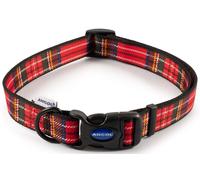 Tartan Dog Collar - Red. Adjustable, Nylon, Snap Buckle, Metal D Ring. 3 Sizes.