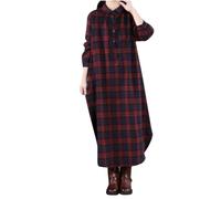 Tartan Dresses for Women Cotton Linen Midi Shirt Dresses Oversized Button Up Checkered Long Sleeve Dress Vintage Plaid Casual Loose Holiday Long Spring Summer Dress