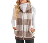 Tartan Gilet for Women UK Sale Clearance,Ladies Fleece Vest Plaid Gilet Checked Jacket Sherpa Fleece Warm Soft Waistcoat Fuzzy Jacket Teddy Coat Winter Zip-Up Lightweight Body Warmer Outwear