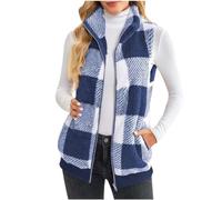 Tartan Gilet for Women UK Sale Clearance,Ladies Fleece Vest Plaid Gilet Checked Jacket Sherpa Fleece Warm Soft Waistcoat Fuzzy Jacket Teddy Coat Winter Zip-Up Lightweight Body Warmer Outwear