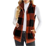 Tartan Gilet for Women UK Sale Clearance,Ladies Fleece Vest Plaid Gilet Checked Jacket Sherpa Fleece Warm Soft Waistcoat Fuzzy Jacket Teddy Coat Winter Zip-Up Lightweight Body Warmer Outwear