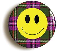 TARTAN HAPPY SMILING ACID HOUSE EIGHTIES BADGE BUTTON PIN (Size is 1inch/25mm diameter)