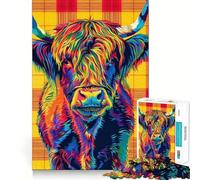 Tartan Highland Cow 1000 Piece Jigsaw Puzzles for Teenagers Logic Sense Toy Peaceful Fun Smooth Edge Creative Gift (38x52cm)