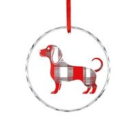 Tartan Pattern Dog Printed Hanging Ornament Glass Round Christmas Pendants Decorative Xmas Tree