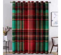 Tartan Plaid Curtains for Bedroom Living Room, Green Red Checkered Blackout Curtains Eyelet 54 Drop 2 Panels, Patterned Window Drapes, Home Decor 46x54 Inch B-D16