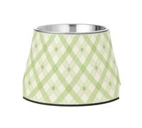 Tartan Plaid Green White Dogs Water Bowl Non Slip Stainless Steel Pets Dish Bowl for Loving Pet Slow Down Eating