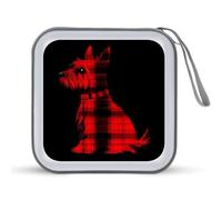 Tartan Red Plaid Scottie Dog Scottish Terrier Funny CD Case 40 Capacity DVD Holder Portable Storage Disc Binder Wallet for Car Home Travel