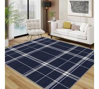 Tartan Rugs Living Room Large 160x230 - Navy Blue Plaid Highland Check Bedroom Rug, Buffalo Check Washable Non Slip Low Pile Carpet, Tartan Home Decor