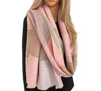 Tartan Scarf Checked Blanket Scarf Women, Oversized Scarf Shawl Wrap, Ladies Scarves, Rainbow Plaid Scarf Long Large Warm Winter Scarf, Colour Block, Womens Gifts (Pleated Pink)