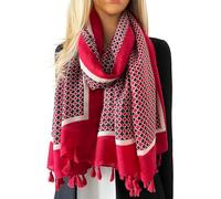 Tartan Scarf Checked Shawl Scarf Women, Oversized Scarf Shawl Wrap, Ladies Scarves, Diamond Print Scarf Long Large Tassel Scarf, Colour Block, Womens Gifts (Red)