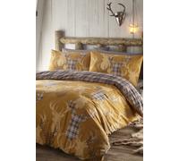 Tartan Stag Print Duvet Cover Set Portfolio Home Mustard Single