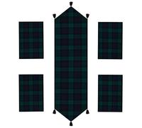 Tartan Table Runner and Placemat Set - 180x35CM Table Runner and 4 Placemats - Authentic Scottish Tartan Green check Table Decor for Dining, Wedding, Easter, Christmas (Black Watch)
