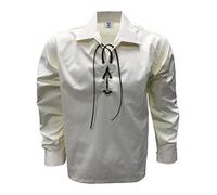 Tartan Tweeds Gents Scottish Jacobite Ghillie Shirt (Small, Cream)