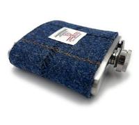 TARTAN TWEEDS Harris Tweed 6oz/8oz Hip Flask Stainless Steel Boxed (Blue Overcheck, 6oz)
