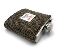 TARTAN TWEEDS Harris Tweed 6oz/8oz Hip Flask Stainless Steel Boxed (Brown Herringbone, 6oz)
