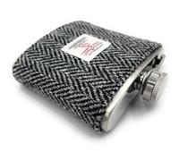 TARTAN TWEEDS Harris Tweed 6oz/8oz Hip Flask Stainless Steel Boxed (Grey Herringbone, 6oz)