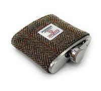 TARTAN TWEEDS Harris Tweed 6oz Hip Flask Stainless Steel Boxed (Green Herringbone)