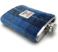 TARTAN TWEEDS Harris Tweed 8oz Hip Flask Stainless Steel Boxed (Blue Check)
