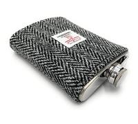 TARTAN TWEEDS Harris Tweed 8oz Hip Flask Stainless Steel Boxed (Grey Herringbone)