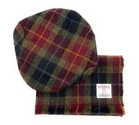 Tartan Tweeds Harris Tweed Hat & Fringed Scarf Set Unisex Hand Made in Scotland (Rust Check)