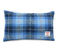 Tartan Tweeds Harris Tweed Rectangular Cushion With Velvet Back Made In Scotland (Blue Check)