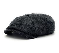 Tartan Tweeds Harris Tweed Traditional Peak Eight Panel Newsboy Cap British Made Charcoal Herringbone (Large)