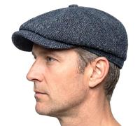 Tartan Tweeds Harris Tweed Traditional Peak Eight Panel Newsboy Cap British Made Navy Herringbone (L)