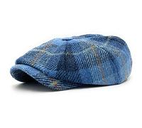 Tartan Tweeds Harris Tweed Traditional Peak Eight Panel Newsboy Cap British Made (UK, Alpha, M, Blue Check)