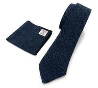 Tartan Tweeds Mens Harris Tweed Navy Herringbone Necktie Handkerchief Pocket Square Set