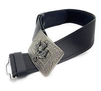 Tartan Tweeds Plain Leather Kilt Belt and Thistle Buckle S - XL (Small) Black