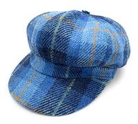 Tartan Tweeds Women's Harris Tweed Baker Boy Cap Made in the UK (Blue Check)