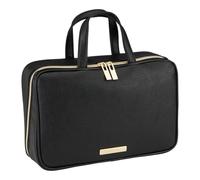 Tartan + Twine Zippered Perforated Deluxe Weekender Bag Black with Gold Accents - Spacious Travel Organizer with Removable Clear Pouches, Makeup Brush Slots & Multiple Compartments for Cosmetics