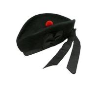 Tartancity Classic Scottish Balmoral Cap 100% Wool, Traditional Design - Black Colour Piper Glengarry Hats with Red Pom (UK, Numeric, 7 7/8, Black)