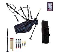 Tartancity Pride of Scotland Tartan Highland Bagpipes with Silver Mounts, Complete Drone Collection, Practice Reeds, Tutor Book, Blowpipe, Carry Bag - Traditional Scottish Music Instrument