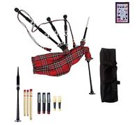 Tartancity Royal Stewart Tartan Highland Bagpipes with Silver Mounts, Drone Collection, Practice Reeds, Tutor Book, Blowpipe, Carry Bag - Traditional Scottish Musical Instrument
