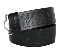 Tartancity Scottish Black Leather Kilt Belt - Masonic, Thistle & Plain Styles - Real Leather Traditional Kilt Belt Without Buckle for Men & Boys (Masonic Embossed, Xlarge)