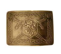 Tartancity Scottish Kilt Belt Buckles - Various Designs in Brass, Chrome, Antique, Black, and Gold Finish - Celtic Buckles Kilts (Antique, 16 Saltire Lion Rampant Brass Belt Buckle)