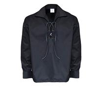 Tartanista Mens Scottish Jacobite/Jacobean Ghillie Shirt with 3 Eyelet Pairs & Lace - Black - Large