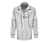 Tartanista Mens Scottish Jacobite/Jacobean Ghillie Shirt with 3 Eyelet Pairs & Lace - White - Large