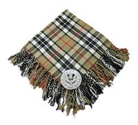 Tartanista Scottish Kilt Fly Plaid 44" x 44" Thistle Brooch - Thompson Camel