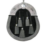 Tartanista Sporran Mens Black & Grey Bovine 5 Tassels Dress Scottish Sporran